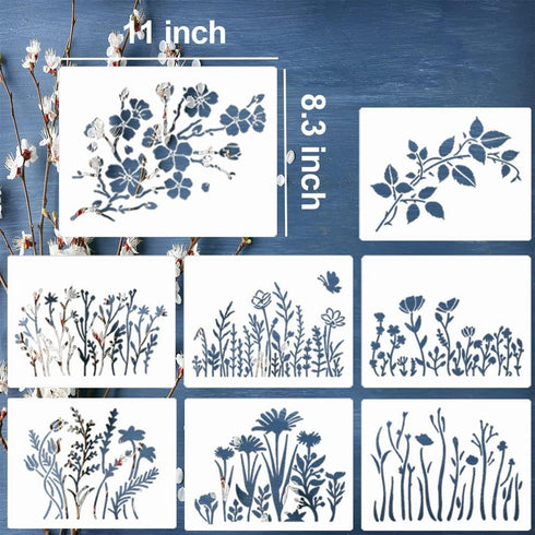 Wild Flower Stencils for Painting 11X8.3" Large Flower Stencil for Walls Leaf Cherry Blossom Vine Stencils Reusable Drawing Stencils for Painting ...