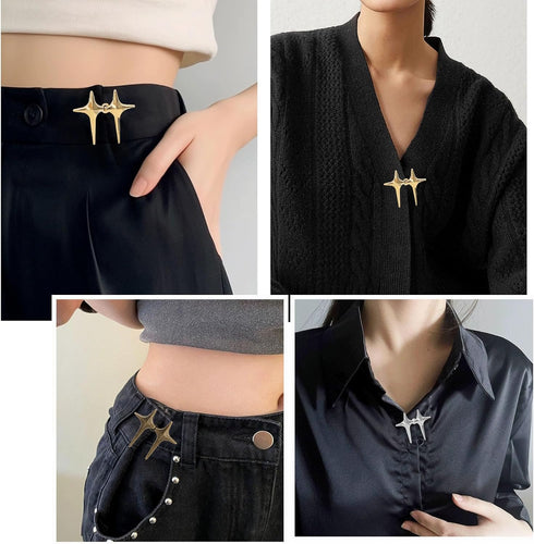 8 Sets Adjustable Star Button Pant Waist Tightener, Adjustable Waist Buckle Sets No Sew and No Tools Detachable Decorative Waist Buckles, Jean But...