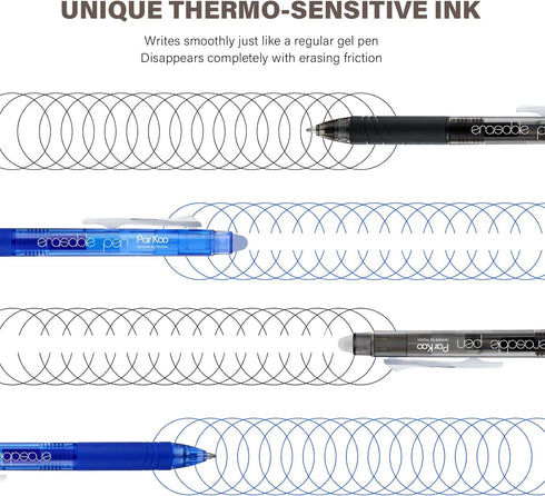 ParKoo Retractable Erasable Gel Pens Clicker Fine Point 0.7 mm, Make Mistakes Disappear, 3 Black/3 Blue Ink Pens with 4 Bonus Refills for Drawing ...