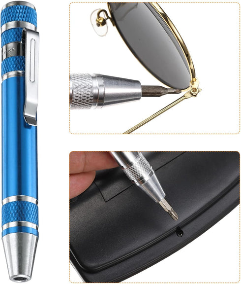 8 in 1 Mini Pocket Pen Screwdriver Set CR-V Multi-Function Small Magnetic Screw Driver with Phillips and Flat Head Bits for Computer Eyeglasses, B...