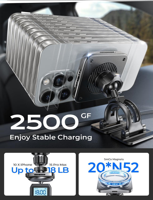 LISEN for MagSafe Car Mount Charger, 15W Magnetic Wireless Car Charger, Compatible with MagSafe Car Charger, Air Vent/Dashboard Phone Holder Mount...