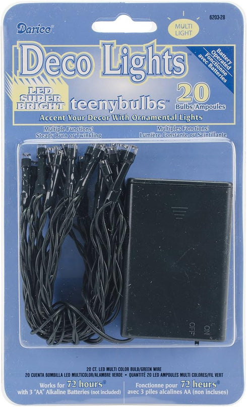 Darice Deco, Battery Operated, 20 LED Multi with a Green Wire Teeny Bulb Light Set, Multicolored...