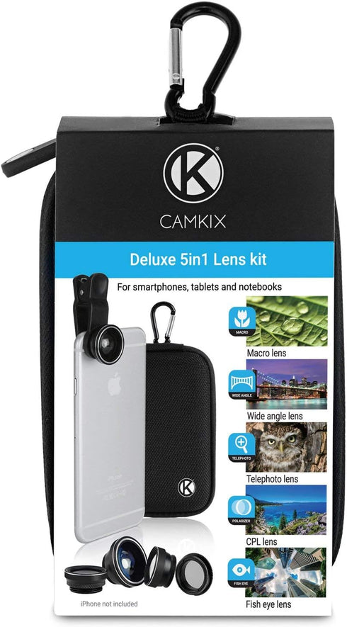 CAMKIX Bluetooth Camera Shutter Remote Control for Smartphones and 5 in 1 Universal Lens KIT - Create Amazing Photos and Selfies (5IN1 Universal L...