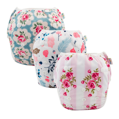 Babygoal Reusable Baby Girl Swim Diapers 3 Pack - Adjustable Washable for 0-8 Months Infants - Ideal for Swimming Lessons - Flower Design...