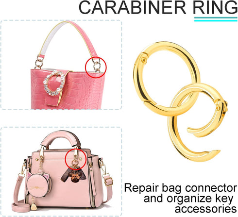 10 Pack 1 Inch Gold Spring O Rings, Metal Keychain Ring Round Carabiner Clips for Replacement Purse Ring Hardware, Keyrings Buckles, Paracord Keyc...