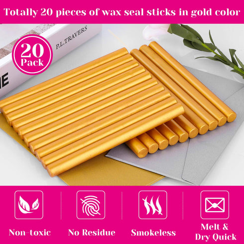 Sealing Wax, Paxcoo 20pcs Wax Seal Sticks, Glue Gun Sealing Wax for Wax Seal Stamp, Letter Wax Seal and Crafts (Gold)...