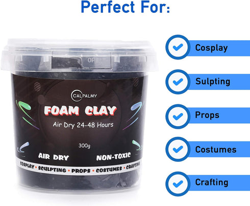 Moldable Cosplay Foam Clay (Black) – High Density and Hiqh Quality for Intricate Designs | Air Dries to Perfection for Cutting with a Knife or Rot...