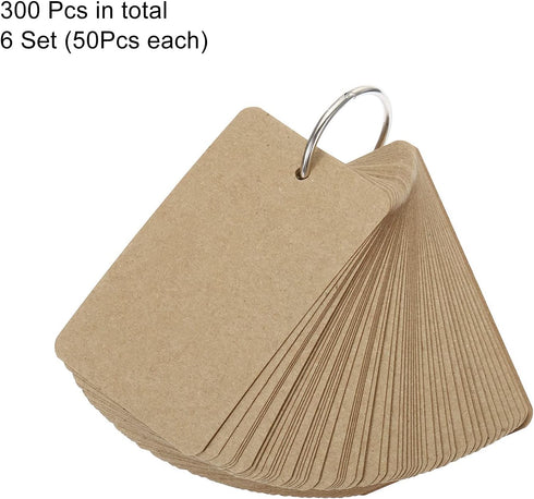 PATIKIL Blank Index Cards with Ring, 300Pcs Blank Flash Card 3.5" x 2" Note Card Study Card for Memory Learning Studying Office Supplies, Brown...