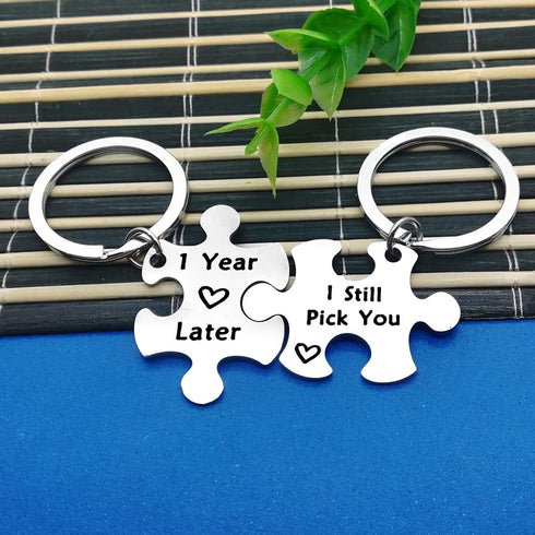 Anniversary Keychain Gifts for Her Him 1 Years Later I Still Pick You Key Ring Jigsaw Puzzle Piece Matching Pendant Keychain Set Couple Best frien...