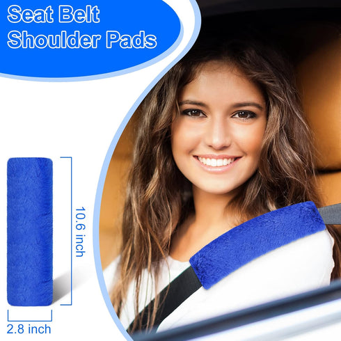 10 Pieces Fluffy Steering Wheel Covers Handbrake Cover Seat Belt Shoulder Pads Gear Shift Cover Diamond Coaster Ignition Ring Ball Key Chain Armre...