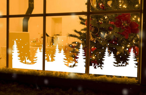 Christmas Stencils Large Xmas Forest Deer Stencil for Wood Christmas Winter Scene Stencil for Painting on Window Wall Canvas Paper...