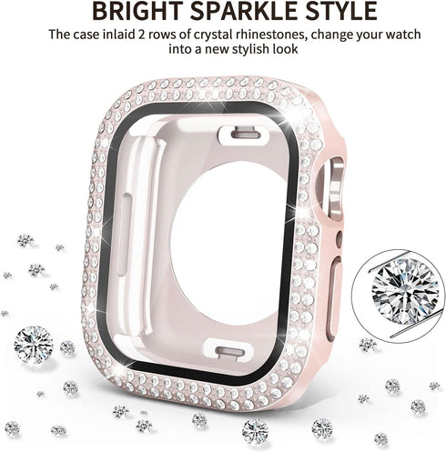 2 in 1 Waterproof Bling Case Compatible for Apple Watch 41mm Screen Protector Series 9/8/7, Women Glitter Diamond Rhinestone Bumper Face Cover for...