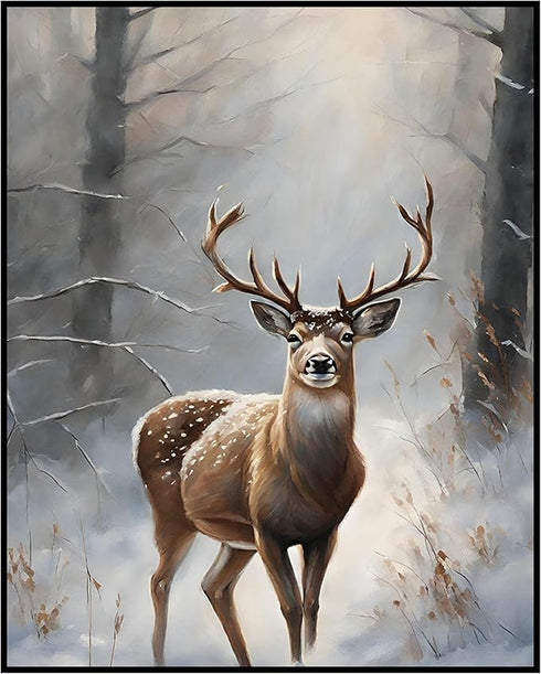 Posterizer 1 pcs-majestic deer in snowy winter scene-oil painting style-12-Art for Animal Lovers-Landscape & Nature Art-Decor for Home & Office- u...