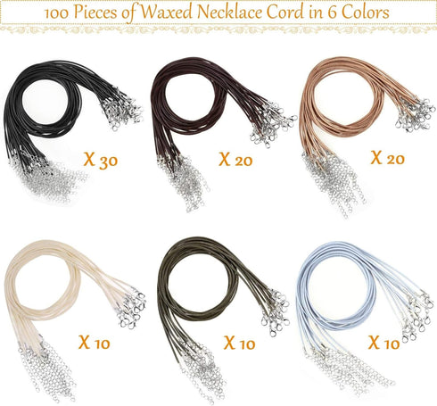 Necklace Cord, Selizo 100pcs Necklace String, Waxed Cotton Necklace Cord with Clasp Bulk for Jewelry Bracelet Making, Beads, Pendants, Charms...