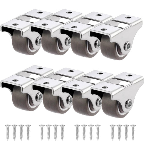 1 inch Fixed Caster Wheels -Small Caster Wheels + Screws-Low Profile Castor - Set of 8 No Floor Marks Silent Casters - Mini Wheels for Cart?Brown?...