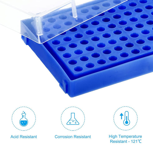 PATIKIL Tube Rack, 3Pcs 96 Positions Test Tube Rack with Cover for 0.2ml, 0.5ml, 1.5ml, 2ml Centrifuge Tube, Blue...