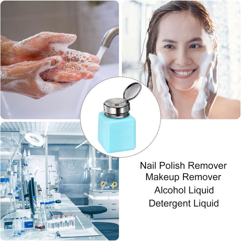 Solvent Alcohol Dispenser 120ml(4oz) Push Down Liquid Dispenser Pump with Sealing Stainless Steel Lid for Acetone Cleanser Polish Remover, Blue...