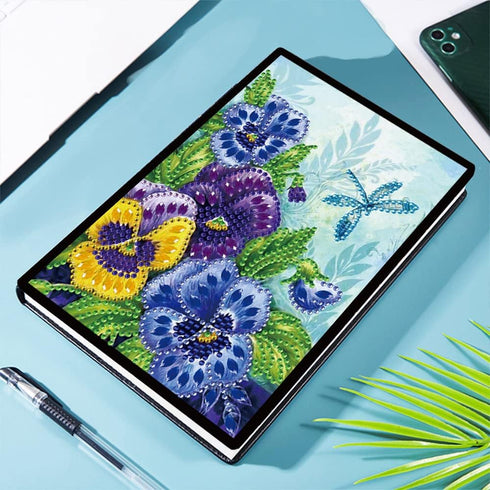 5D Notebook with Diamond Art Painting Art DIY Blue Flower and Dragonfly Cover Crystal Cross Stitch Special Shaped Diamond Kits Writing Sketchbook ...
