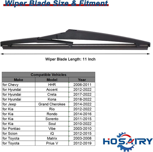 Rear Windshield Wiper Blade for Jeep Grand Cherokee 14-22, for KIA Rio 12-22 Sorento 10-15 Soul 10-22, for Chevy HHR 06-11, for Hyundai Accent 12-...