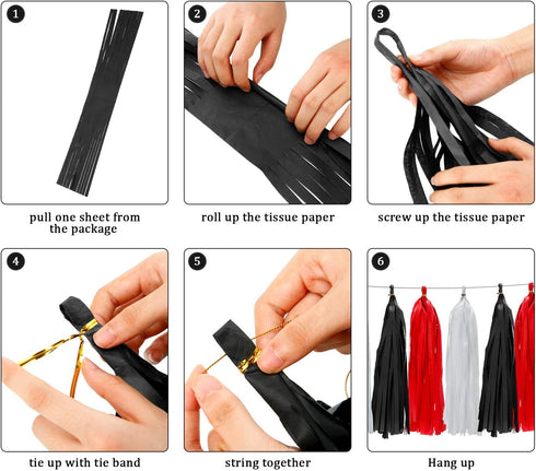 WILLBOND 29 Pcs Red and Black Decorations Mouse Paper Decoration Fan Pom Pom Honeycomb Flower Tissue Tassel Garland Theme Party Supplies for Gradu...