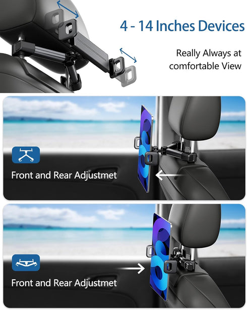 Car Headrest Backseat Mount,Phone/Tablet Car Holder,360°Rotation,Solid & Steady,Car Trip Essentials,Adjustable Back Seat Tablet Holder,Compatible ...