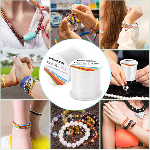 Bracelet String, Paxcoo 2 Rolls Elastic Stretchy Bead String Cord for Clay Beads Kandi Pony Beads Bracelets Jewelry Making (0.8 MM, Crystal)...