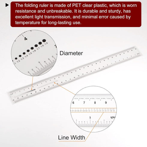 2pcs Film Flexible Ruler 30cm 0.5mm Scale PET Plastic Folding Straight Ruler Calibration Soft Ruler Measuring Tool for Factory, Transparent...