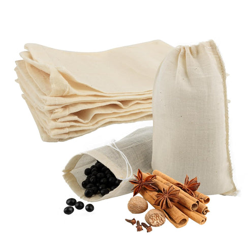 AUEAR, Reusable Drawstring Cotton Soup Bags Coffee Chinese Medicine Tea Bag Brew Straining Herbs Cheesecloth Bone Broth Gravy Stew (12 Pack, 4"x6"...