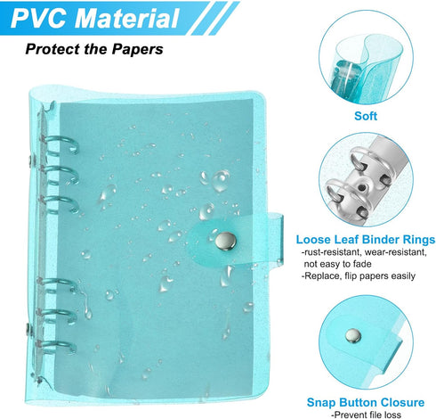 PATIKIL A6 Clear Binder Cover, Soft PVC Bling Loose Leaf Binder Protector Refillable Notebook Shell with Snap Button Closure for DIY Meeting Noteb...