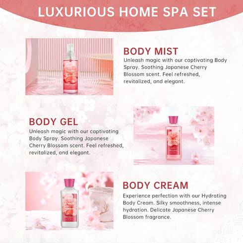 Bath and Body Gift Set for Women & Girls, Japanese Cherry Blossom Spa Set With Natural Extracts, 3PCS Set for - Shower Gel, Body Lotion, Body Mist...
