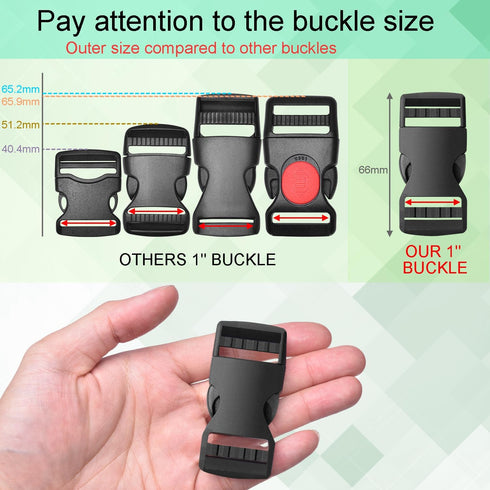 6 Pack 1" Buckle Quick Side Release Buckles Dual Adjustable No Sewing Clips Plastic Buckle Replacement for Nylon Webbing Straps Backpack Belt Dog ...