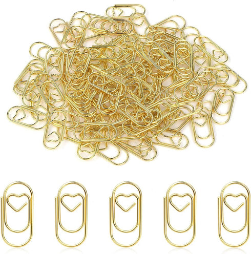 100 Pcs Love Heart Shaped Paper Clips, 0.78inch Cute Mini Paperclips for Office School Home Desk Organizers (Gold)...