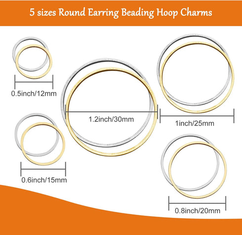 100Pcs Round Earring Beading Hoop Rings,5Sizes Earring Finding Open Bezels Linking Rings Beading Hoop Earrings Pendant for DIY Craft Jewelry Makin...