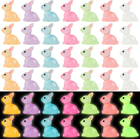 CCINEE 56pcs Luminous Mini Rabbit Miniauter Figures Glow in The Dark Resin Bunny Figures Micro Fairy Ornaments for Fairy Garden Easter Cake Decora...