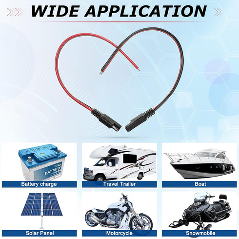 Frienda 14 AWG Connectors Cable Compatible with SAE 30cm 2 Pin Single Plug Disconnect Power Automotive Extension Cable for Motorcycles Cars Charge...