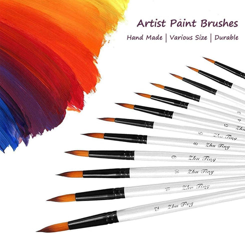 Acrylic Paint Brushes Set, 12pcs Professional Round-Pointed Tip Artist Paintbrushes for Acrylic Watercolor Oil Painting, Face Body Nail Art, Craft...
