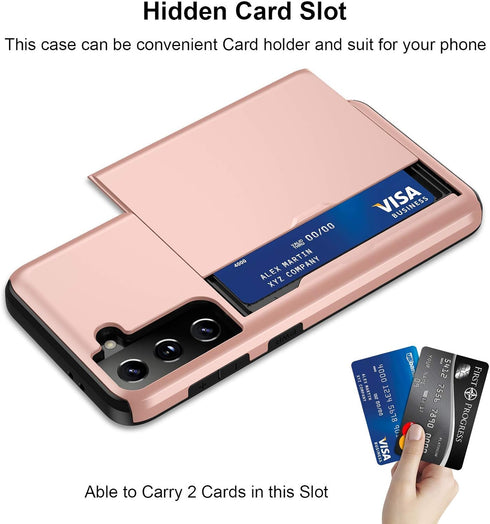 Jiunai for Samsung Galaxy S21 Plus Case Credit Card IDs Cash Holder Shell Wallet Case Slide Cover Dual Layer Hard PC Soft Rubber Cover Phone Case ...
