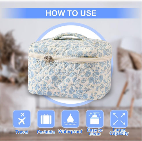 Beauty & Personal Care Floral Quilted Travel Cosmetic Bags for Women – Stylish Makeup and Skincare Bag Set – Perfect Toiletry Organizer for Home o...