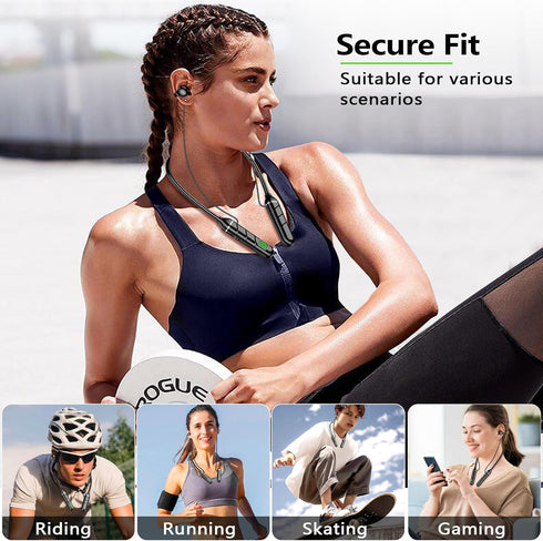 kurdene Open Ear & Neckband Bluetooth Headphones,100H Extra Long Playtime Stereo Wireless Neckband Earbuds with Mic Noise Cancelling,TF Card Socke...