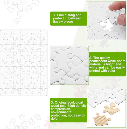 10 Sets Blank Sublimation Puzzle Jigsaw for Kids Rectangle Heart Shaped White DIY Custom Puzzle Heat Press Thermal Transfer Puzzle Pearl Puzzle Bl...