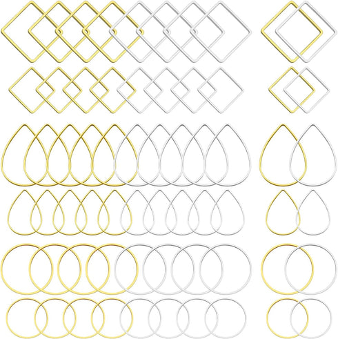 Oubaka 216pcs Beading Hoop Earrings 3 Shapes Earring Hoops Hypoallergenic Earring Finding Square Teardrop Round Earrings Beading Hoop Bulk for DIY...