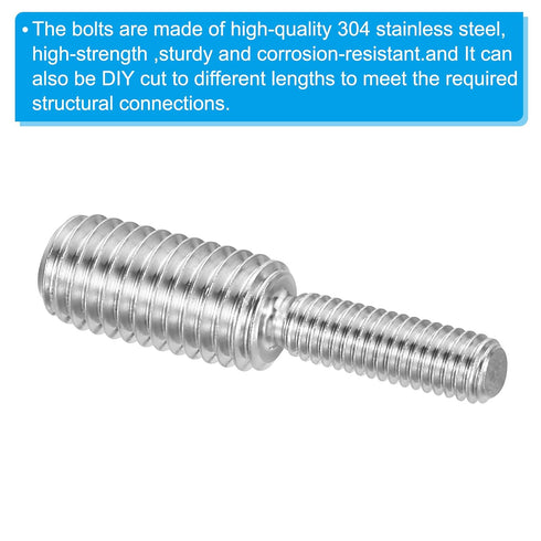 PATIKIL M6x20mm to M10x20mm Double End Threaded Stud Screw Bolt, 10 Pack 304 Stainless Steel Rod Bolts Thread Reducer Adapter for Furniture Fasten...
