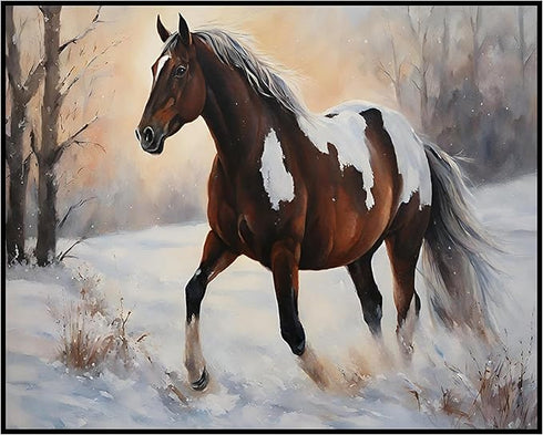 Posterizer 1 pcs-majestic horse in snowy winter scene-oil painting style-2-Art for Animal Lovers-Landscape & Nature Art-Decor for Home & Office- u...