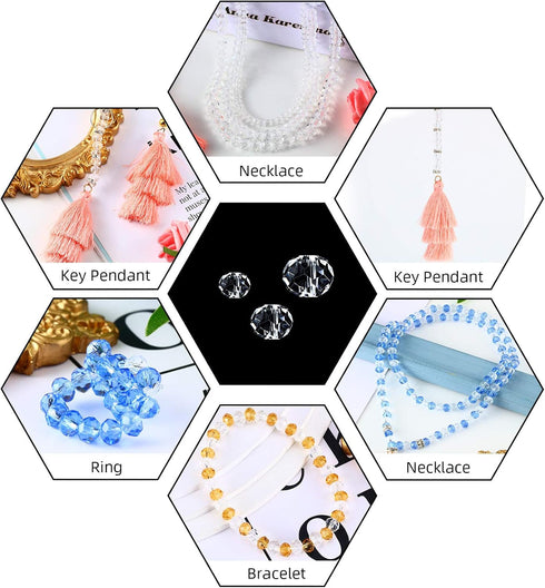 WILLBOND 1900 Pieces Glass Crystal Beads 4/6/ 8 mm Clear Rondelle Glass Crystal AB Spacer Beads for Jewelry Making DIY Craft Project Supplies, 15 ...