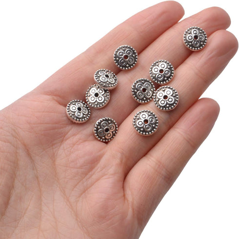 50pcs 10mm Alloy Antique Silver Spacer Bead Flower Bead Spacers European Spacers Jewelry Spacer Charms with A Box for Bracelet Necklace Jewelry Ma...