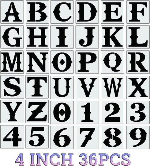 Letter Stencils for Painting On Wood 4 Inch,Alphabet Stencils Retro Letter Stencil Number Templates for Drawing On Wall,Sign,Porch, Paper, Fabric...
