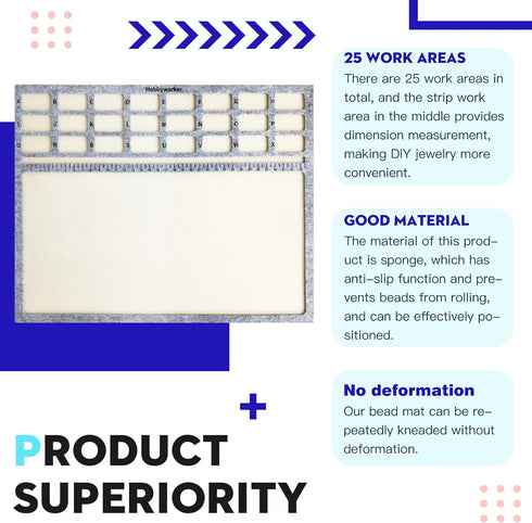 hobbyworker Bead Mat,Soft Perfect Stable,Surface Flocking with Centimeter Scale 3 Pcs Set(L) and Stainless Steel Handy Tweezers with Scoop for Jew...