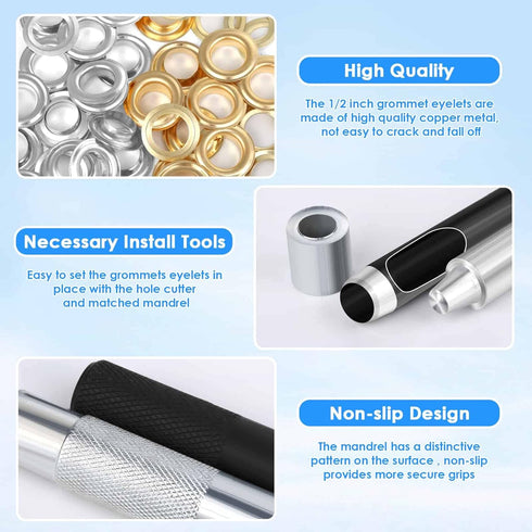 120 Sets Grommet Tool Kit 1/2 Inch, Cridoz Grommet Eyelets Kit with Setting Tools and Storage Box for Fabric, Tarps, Curtains...