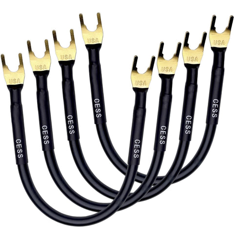 CESS-028L HiFi Premium Speaker Cable Jumpers 8 Inches - Fork Spade Plug to Spade Plug Speaker Jumper Cables - 4 Pack (Large Fork)...