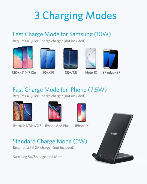 Anker 2 Pack 313 Wireless Charger (Stand), Qi-Certified for iPhone 15/15 Pro/15 Pro Max/14/14 Pro Max, 10W Fast-Charging for Galaxy S20, S10 - Sta...